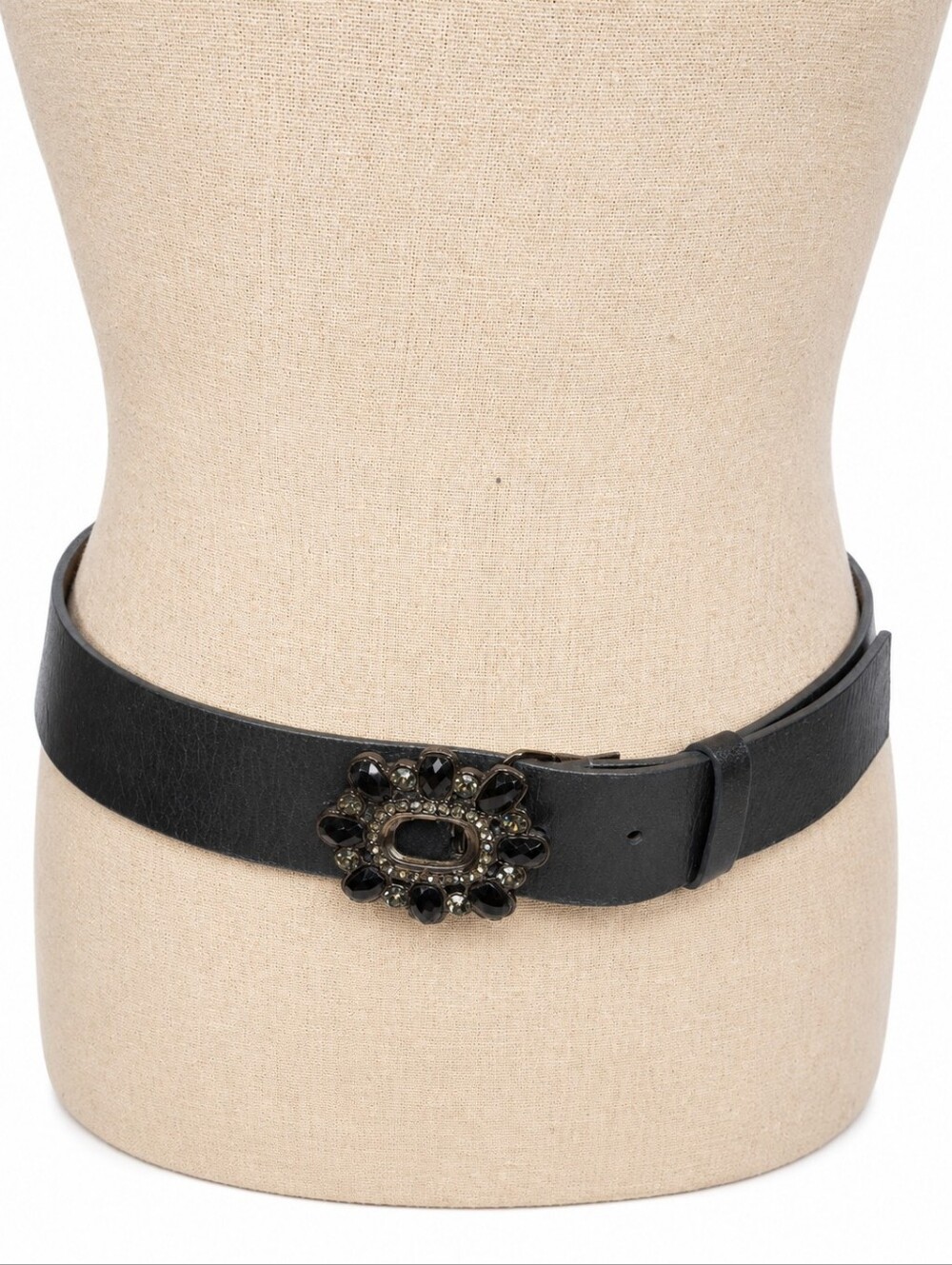 WORTH Black Leather Vintage Jeweled Buckle Western Cowgirl Belt Made in USA M/L - Picture 2 of 12